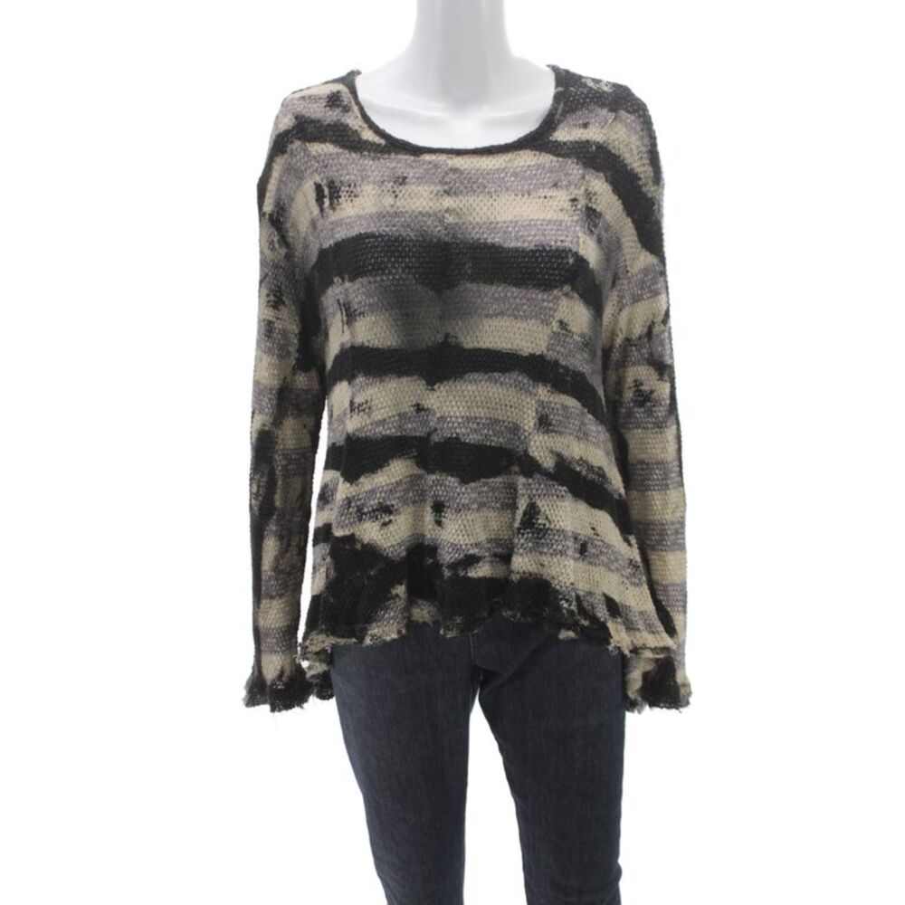 Dress to Kill Women Beige Striped Scoop Neck Cotton Sweater Longsleeve Size One